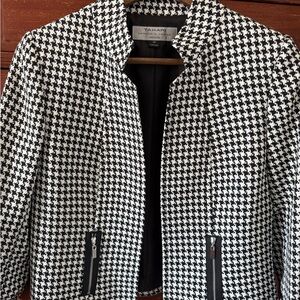 Tahari Black and White Houndstooth Open-Front Blazer